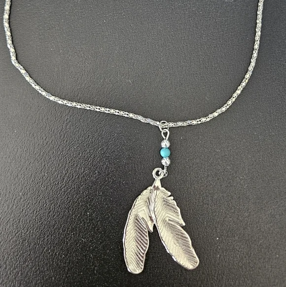 Vintage Southwestern Feather Necklace with Turquoise Accent - Picture 2 of 5